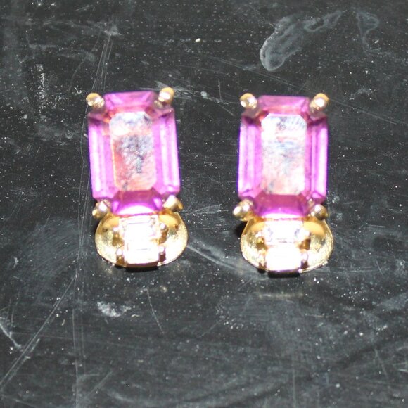 Vintage Christian Dior Simulated Amethyst Clip On Earrings 1980s Signed - Picture 1 of 5